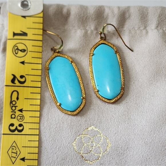 Kendra scott antique brass and turquoise Elle Earrings - Picture 3 of 3